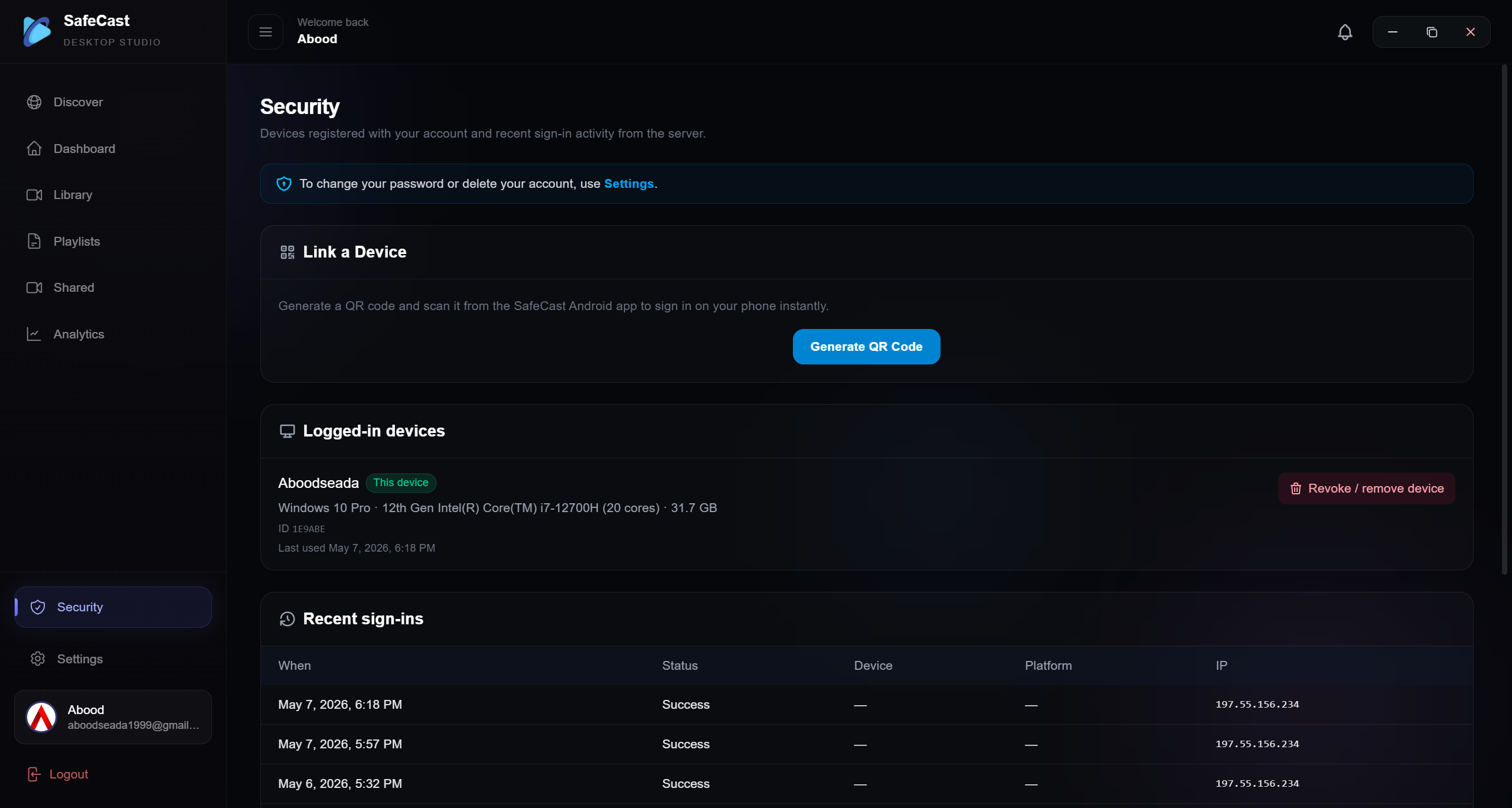 SafeCast application screenshot